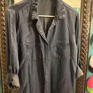 Women’s Casual Long-Sleeve Navy Shirt Jacket